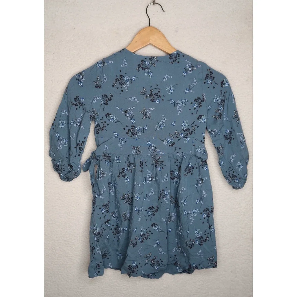 Zara Girls Blue Floral Dress Sz 7 Boho Cottagecore Puff Sleeve Button Spring NWT